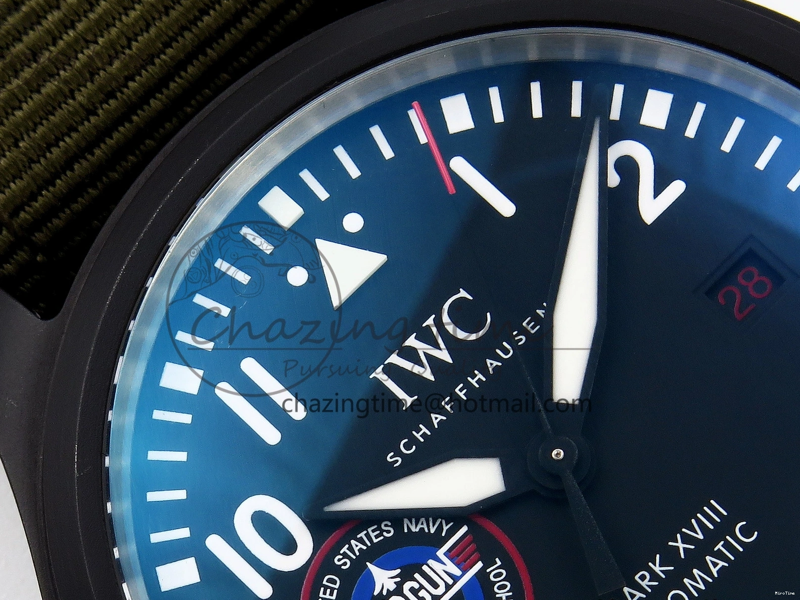 MIROTIME 0519 Mark XVIII Top Gun “SFTI” Black Ceramic IW324712 ZF 1:1 Best Edition on Green Nylon Strap A Tailored 7025